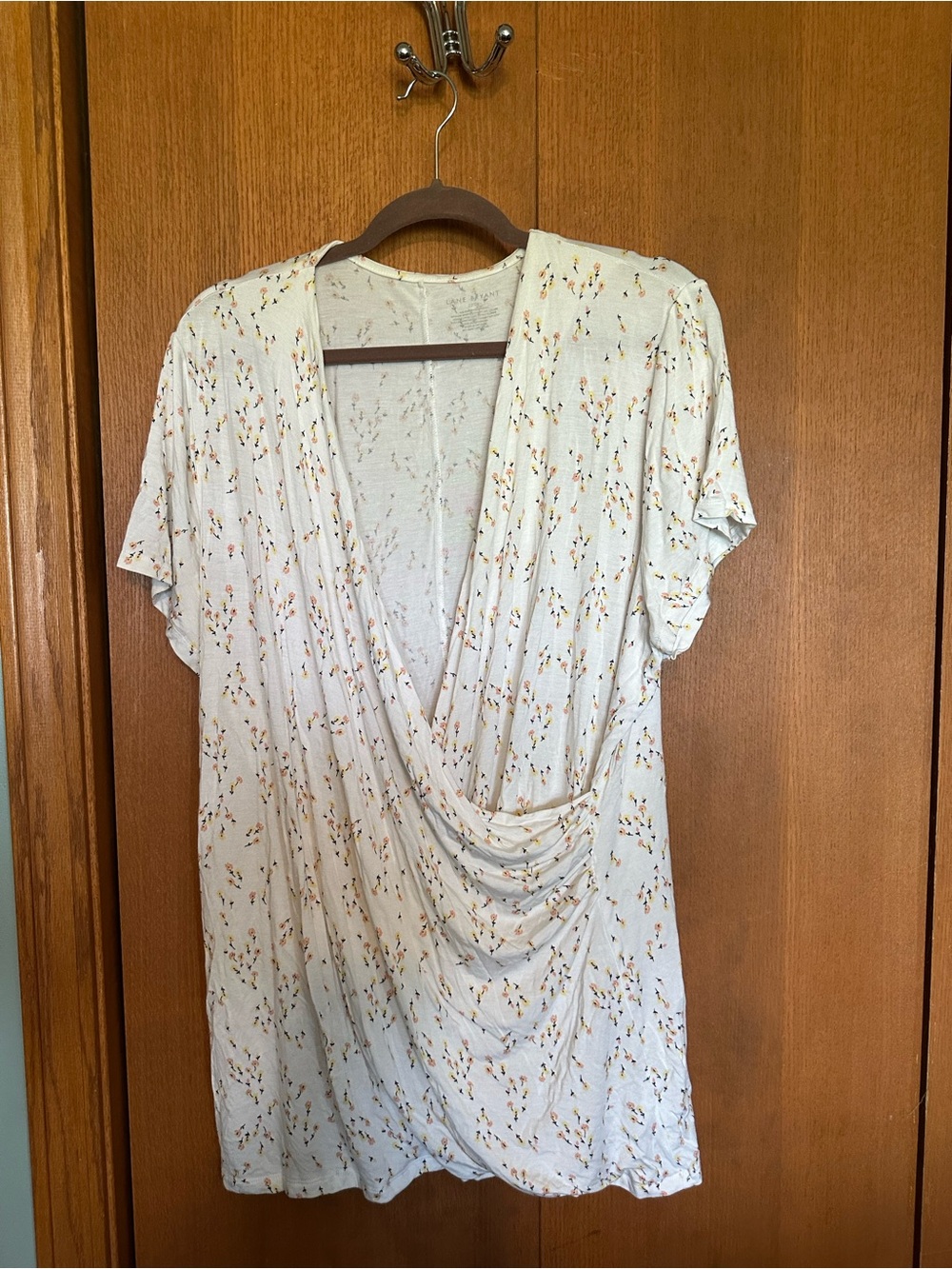 Lane Bryant Cream Floral Drape-Front Tunic